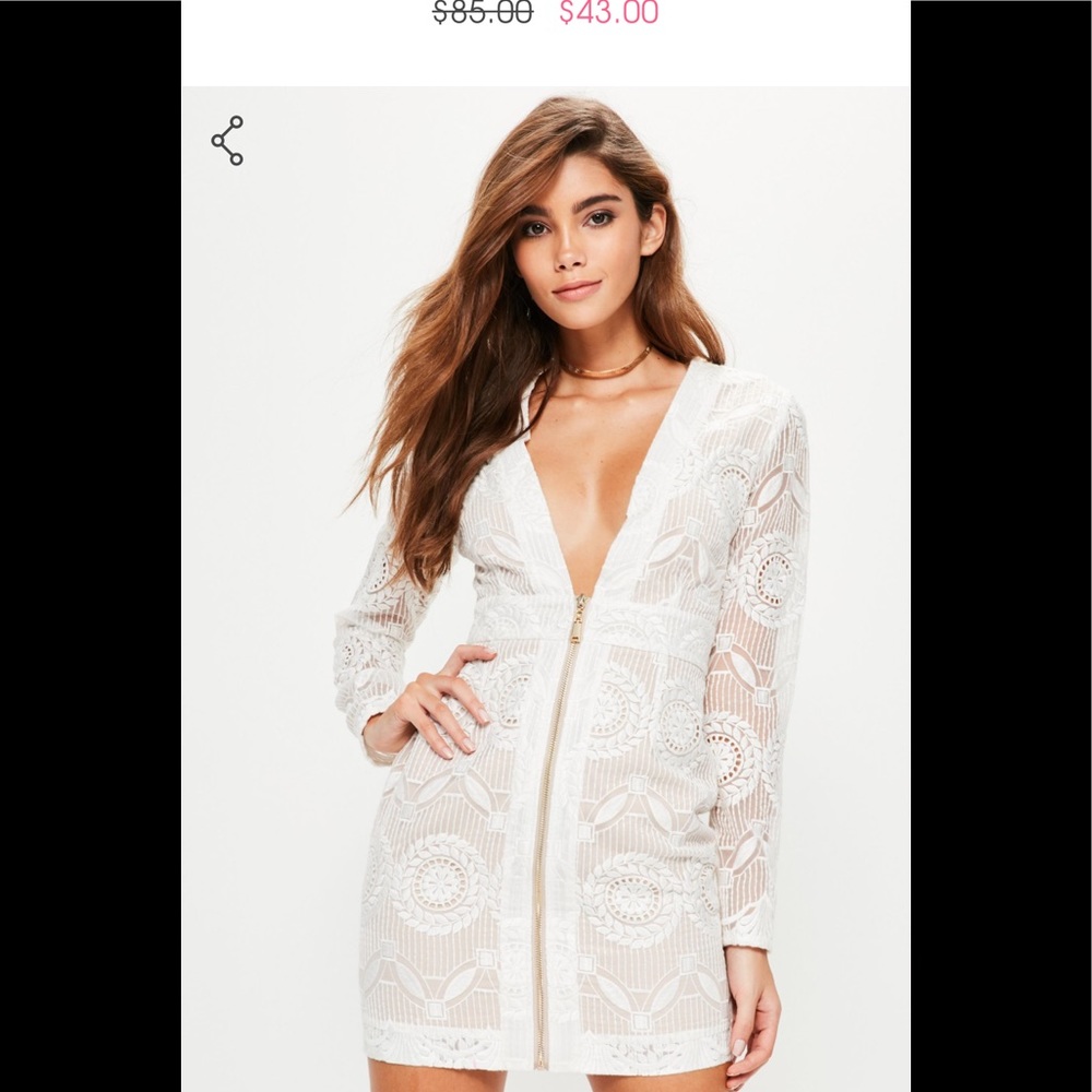 Missguided white bodycon dress with gold zipper